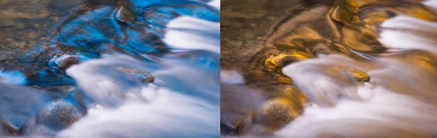 Output example from the Singh-Ray Gold and Blue Polarizer - Flowing Water